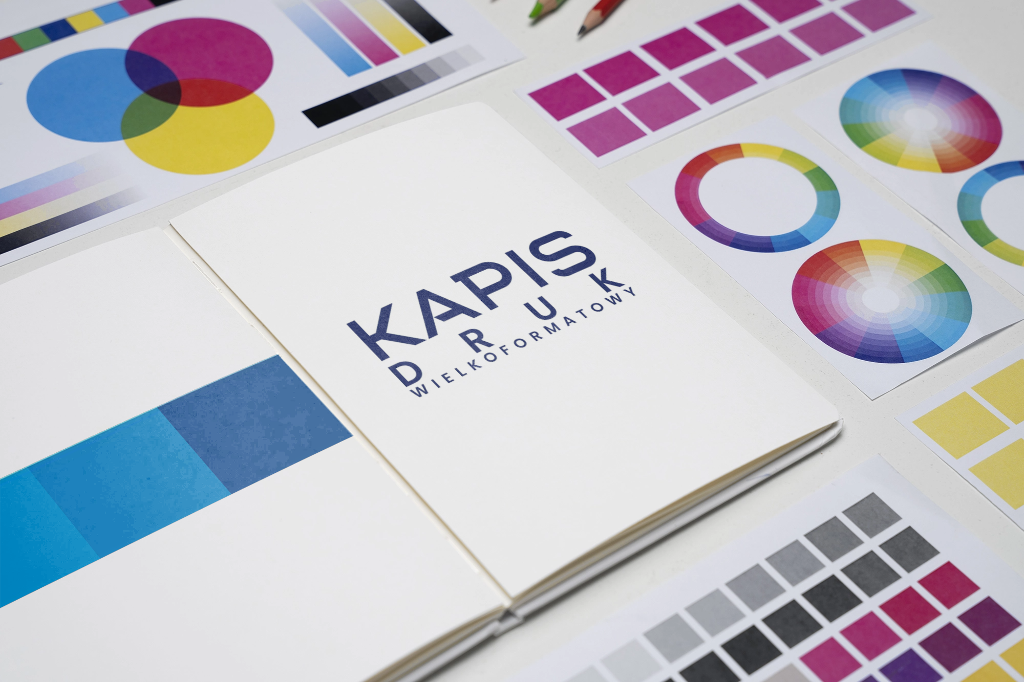 Top view over logo mockup on working table